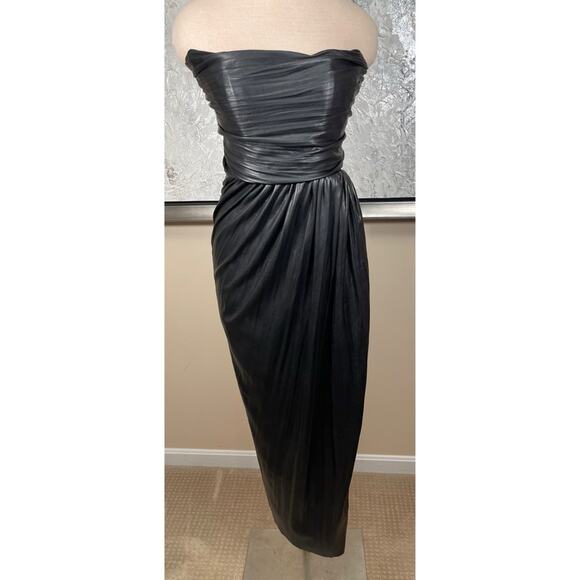 Maria Lucia Hohan Abigail Faux Leather Strapless Ruched Draped Midi Dress Sz 4 - Picture 3 of 12